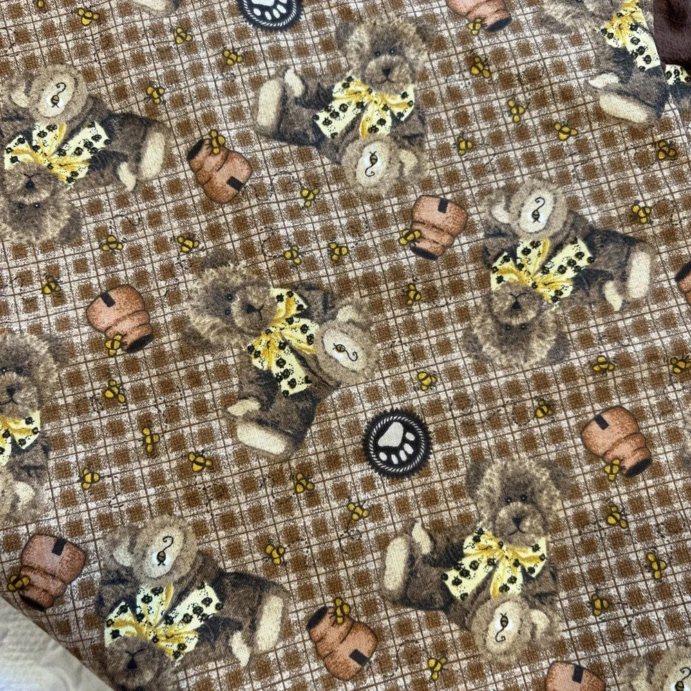 Vintage‎ Patchwork Quilt Table Topper, Four Patch Squares Bears Brown 2 Blankets